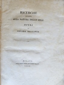 1822 CESARE BECCARIA ANTIQUE RICERCHE INTORNO ALLA NATURA DELLO STILE