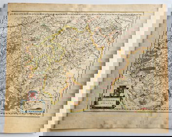 1640 MAP OF LUXEMBOURG BY WILLEM BLAEU ANTIQUE AUTHENTIC HAND COLORED