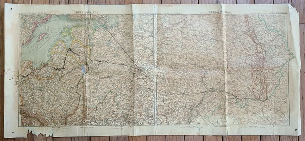 1912 GERMAN MAP OF RUSSIA ANTIQUE SIZE 16 BY 35" ORIGINAL PRE-WWI