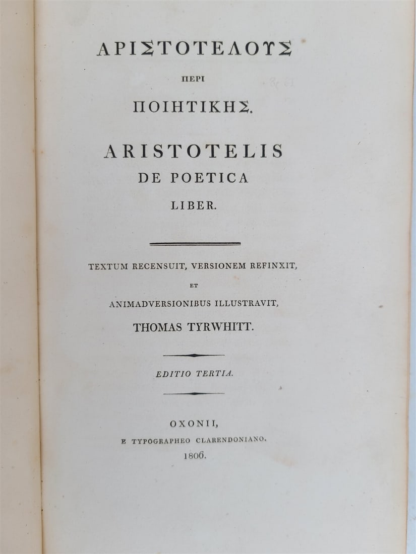 1806 ARISTOTLE DE POETICA LIBER ANTIQUE ARISTOTELIS IN GREEK & LATIN (1 of 7)