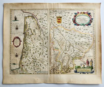 1640 MAP OF FRANCE BEARN BY WILLEM BLAEU ANTIQUE AUTHENTIC HAND COLORED