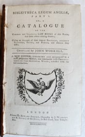 1788 CATALOG OF ENGLISH LAW BOOKS ANTIQUE RARE