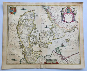 1640 DENMARK MAP BY WILLEM BLAEU ANTIQUE AUTHENTIC