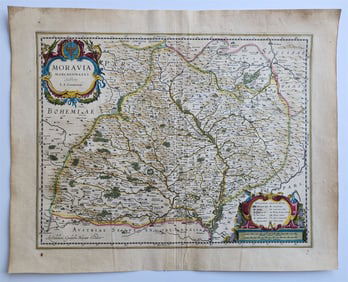 1640 MORAVIA CZECHIA MAP BY WILLEM BLAEU ANTIQUE AUTHENTIC HAND COLORED