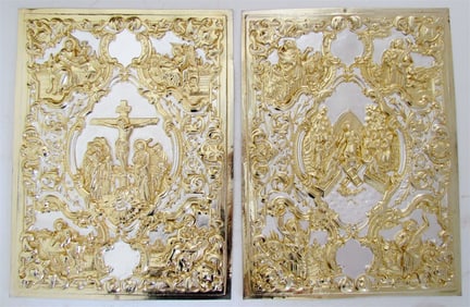 GREEK RUSSIAN ORTHODOX CHURCH GOSPEL GILT BRASS COVERS FOLIO