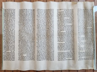 TORAH SCROLL FRAGMENT MANUSCRIPT ON VELLUM ANTIQUE BIBLE GENESIS ADAM & EVE