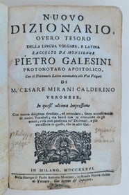 1736 ITALIAN DICTIONARY ANTIQUE NUOVO DIZIONARIO DELLA LINGUA VOLGARE, E LATINA