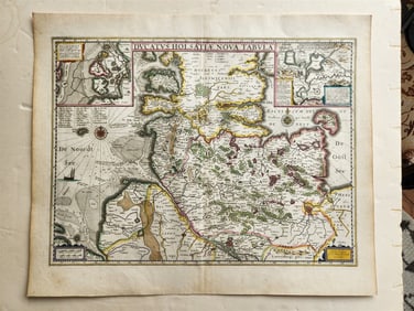 1640 MAP OF GERMANY HOLSTEIN BY WILLEM BLAEU ANTIQUE AUTHENTIC HAND COLORED