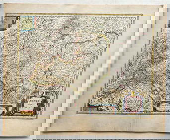 1640 MAP OF GERMANY SWABIA BY WILLEM BLAEU ANTIQUE AUTHENTIC HAND COLORED