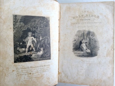 1838 BIBLE POLYGLOTT IN ENGLISH ANTIQUE AMERICANA BRATTLEBORO ILLUSTRATED
