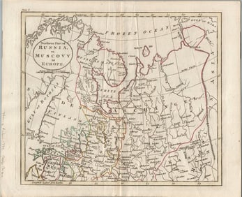 1816 MAP NORTHERN PART OF RUSSIA OR MUSCOVY IN EUROPE COPPER ENGRAVING ANTIQUE