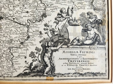 1720S MAP OF GERMANY MOSELLE RIVER BY J.B.HOMANN ANTIQUE AUTHENTIC HAND COLORED