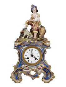 A PORCELAIN CLOCK WITH A SHEPHERD, FRANCE, 19TH CENTURY