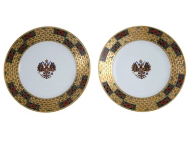 A RARE PAIR OF RUSSIAN KORNILOV BROS. PORCELAIN PLATES, 20TH C.