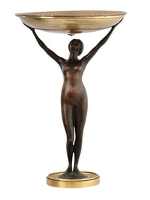 AN ART DECO BRONZE FEMALE WITH A DISH, NEW YORK, CA. 1930