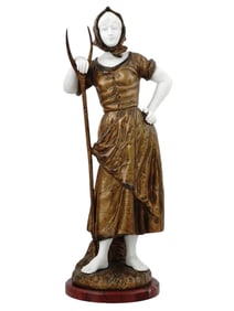 A GEORGES OMERTH BRONZE AND MARBLE FEMALE FARMER, 19TH C.