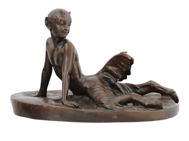 A BRONZE OF OUTSTRETCHED FAUN, 19TH CEN.