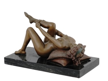 A LOUIS CHALON BRONZE FRECUMBANT FEMALE NUDE, EARLY 1900S
