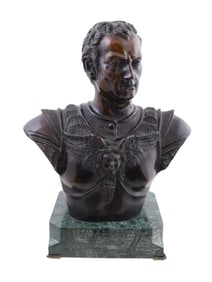 A CLASSICAL BRONZE BUST OF AN EMPEROR, 19TH CEN.