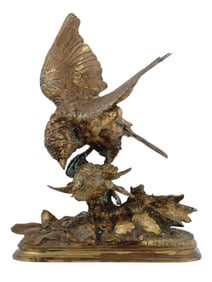 A BRONZE BIRD COMPOSITION BY F. PAUTROT, FRANCE, 19TH CEN.