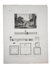 A VERY LARGE 1812 'DESCRIPTION DE L'EGYPTE' NAPOLEONIC ENGRAVING, MOSQUES AND A CANAL BRIDGE