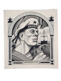 A SOVIET SAILOR, PENCIL AND INK SKETCH DRAWING, PRELIMINARY FOR A PROPAGANDA POSTER