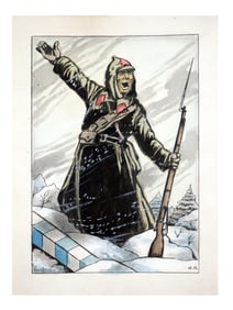 A SOVIET PRELIMINARY SKETCH DRAWING FOR A PROPAGANDA POSTER, WINTER WAR, FINLAND