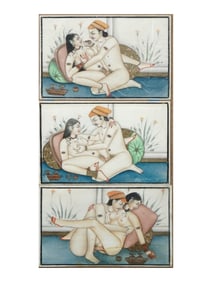A LOT OF 3 EROTIC INDIAN WATERCOLORS IN ONE FRAME