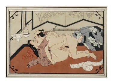 AN EROTIC JAPANESE PAINTING OF A COUPLE AT HOME, 19TH CENTURY