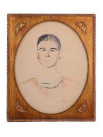 A PHILIPP MALIAVIN, RUSSIAN, FEMALE PORTRAIT WATERCOLOR DRAWING