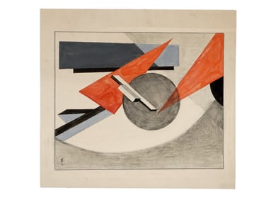 AN EL LISSITZKY ATTR MIXED MEDIA ON BOARD PAINTING, 1920S