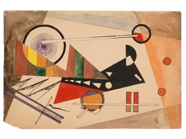 A WASSILY KANDINSKY ATTR MIXED MEDIA ON PAPER PAINTING, 1922