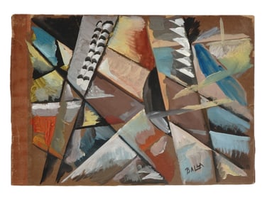 A GIACOMO BALLA, ITALIAN, ABSTRACT GOUACHE ON BOARD PAINTING