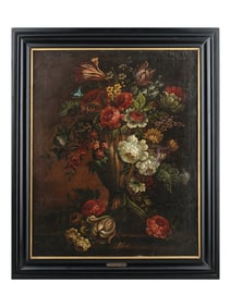 AN OIL ON CANVAS STILL LIFE PAINTING BY PETER C. VERBRUGGEN