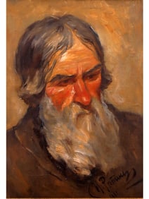 AN OIL ON CANVAS PORTRIAT OF A MAN SIGNED, DATED ILYA REPIN