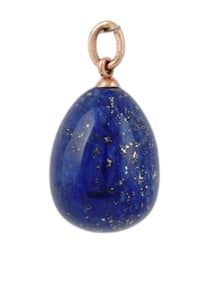 A RUSSIAN MINIATURE LAPIS LAZULI EASTER EGG PENDANT WITH A 56 GOLD LOOP