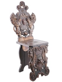 A RENAISSANCE-STYLE SGABELLO CARVED WOOD CHAIR, ITALY
