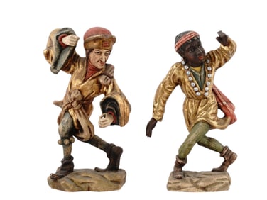 A PAIR OF WOODEN POLYCHROME DANCERS, GERMANY, CA. 1470