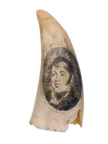 A WHALETOOTH SCRIMSHAW OF A GEORGIAN MALE PORTRAIT, C. 1800