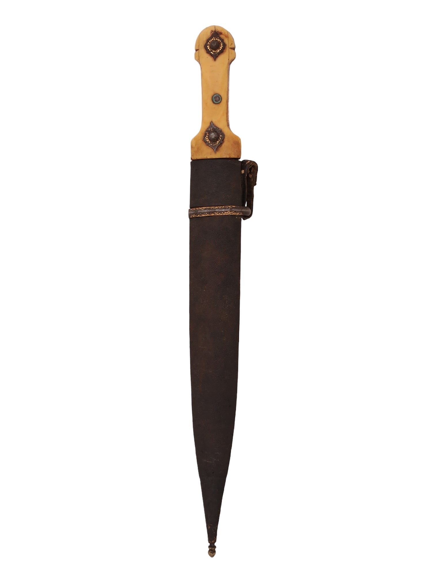A LARGE ISLAMIC CAUCASIAN (GEORGIAN) GOLD-INLAID KINDJAL DAGGER, CA 1880 (1 of 7)