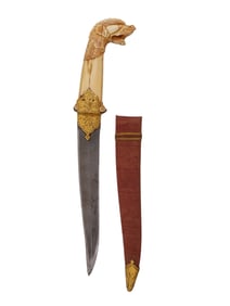 AN INDO-PERSIAN PESH-KABZ DAGGER WITH ZOOMORPHIC HANDLE, 19 C.
