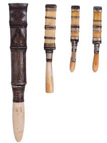 A SET OF FOUR BURMESE MINIATURE DHA DAGGERS, 19TH CEN.