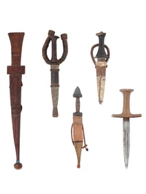 A GROUP OF FIVE SUDANESE AFRICAN DAGGERS, 19TH/20TH CENTURY
