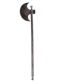 AN INDO-PERSIAN TABAR BATTLEAXE WITH LARGE CHASED INSCRIPTIONS, 19TH CENTURY
