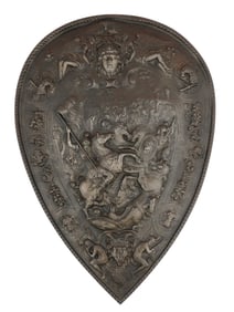 A CAST IRON RENAISSANCE-STYLE SHIELD WITH ST. GEORGE, 19TH CENTURY