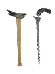 AN INDONESIAN KRIS DAGGER WITH SCABBARD AND FABRIC POUCH