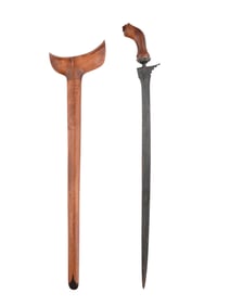 AN INDONESIAN KRIS DAGGER WITH SCABBARD AND CARRYING POUCH