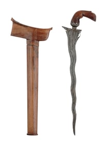 AN INDONESIAN KRIS DAGGER WITH SCABBARD AND CARRYING POUCH