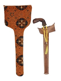 AN INDONESIAN KRIS DAGGER WITH SCABBARD AND CARRYING POUCH