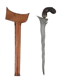 AN INDONESIAN KRIS DAGGER WITH SCABBARD AND CARRYING POUCH